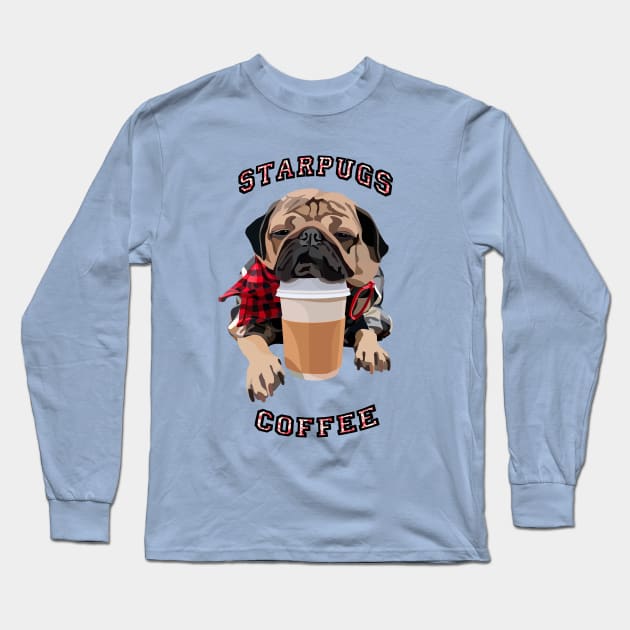 Star Pugs Coffee Long Sleeve T-Shirt by stripedbeetlee